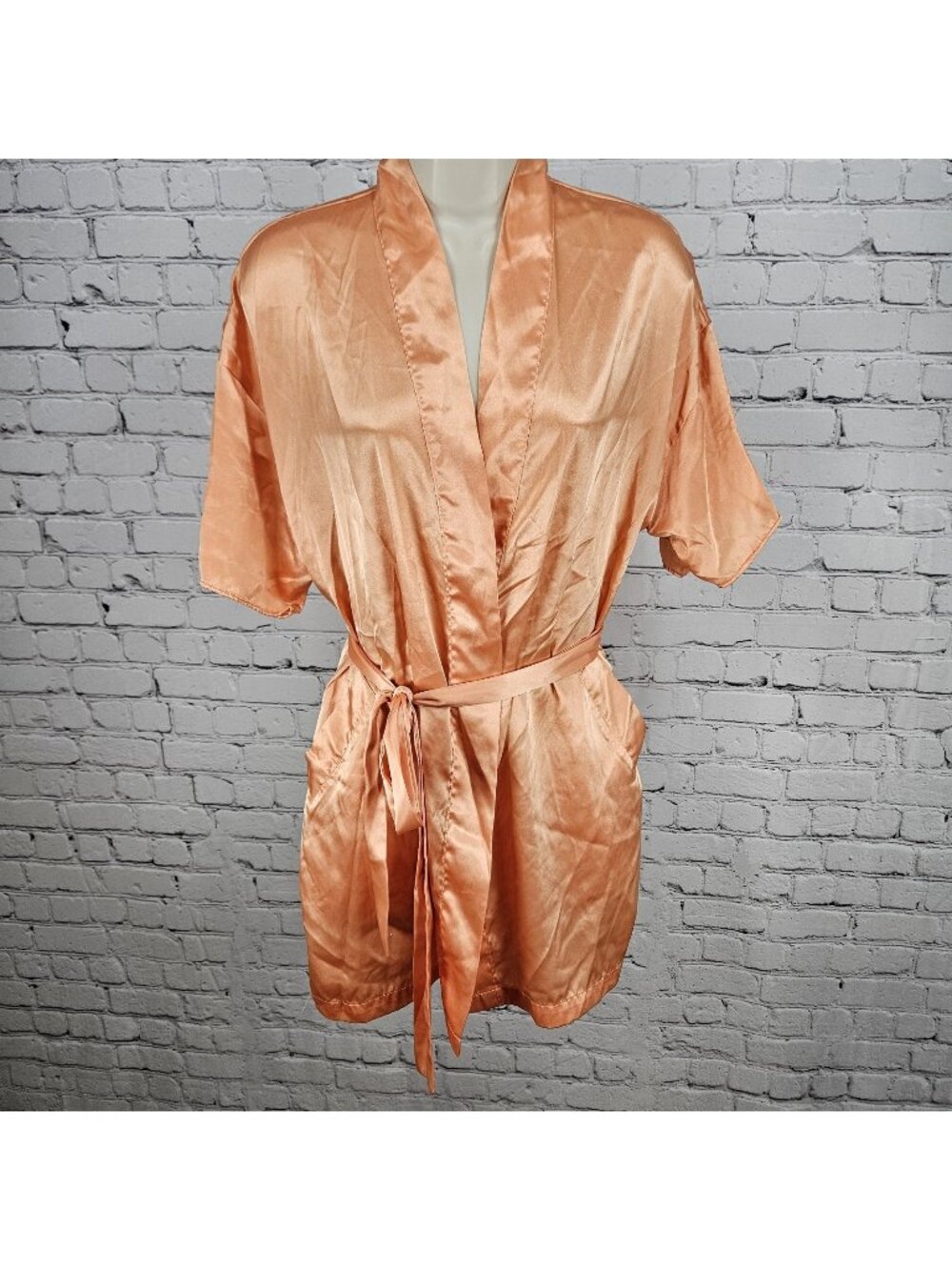 Victoria's Secret Orange Satin Short Sleeve Belted Pockets Lightweight Robe O/S